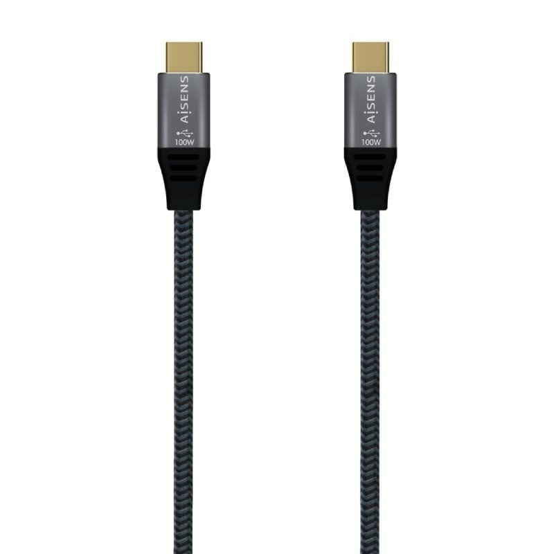 Cable USB 3.2 Tipo-C Aisens A107-0672 20GBPS 100W/ USB Tipo-C Macho - USB Tipo-C Macho/ Hasta 100W/ 20Gbps/ 1.5m/ Gris