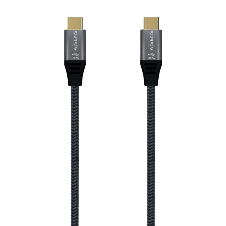 Cable USB 3.2 Tipo-C Aisens A107-0671 20GBPS 100W/ USB Tipo-C Macho - USB Tipo-C Macho/ Hasta 100W/ 20Gbps/ 1m/ Gris