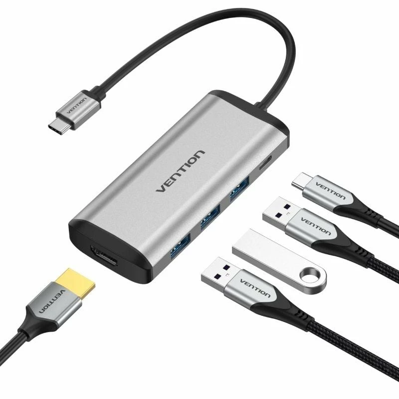 Docking USB Tipo-C Vention CNBHB/ 1xHDMI 4K/ 3xUSB/ 1xUSB Tipo-C PD/ Gris
