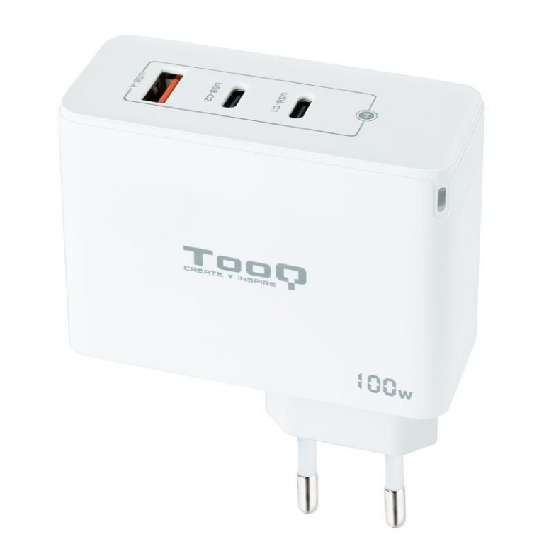 Cargador de Pared GaN TooQ TQWC-GANQC2PD100W/ 2xUSB Tipo-C/ 1xUSB/ 100W