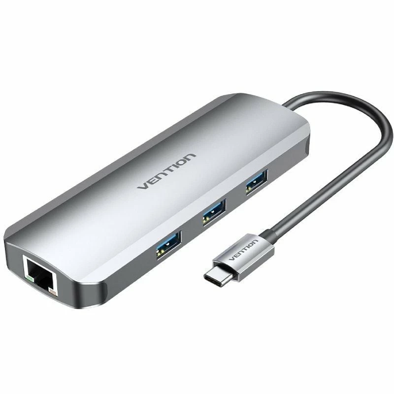 Docking USB Tipo-C Vention TOLHB/ 1xHDMI 4K/ 3xUSB/ 1xUSB Tipo-C PD/ 1xRJ45/ 1xLector Tarjetas SD/ 1x MicroSD/ Jack 3.5/ Gris