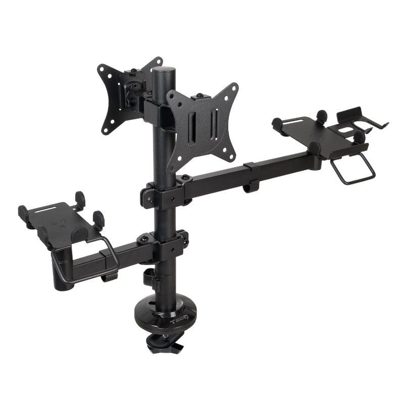 Soporte de Mesa para 2 Monitores, TPV, Impresora, Términal y Lector TooQ TQPM0002/ Giratorio/ Inclinable/ hasta 9kg