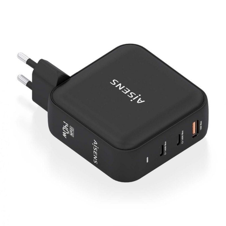 Cargador de Pared GaN Aisens ASCH-140W3P031-BK/ 2xUSB Tipo-C/ 1xUSB/ 140W
