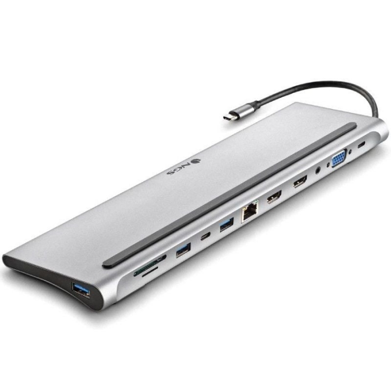 Docking USB Tipo-C NGS WonderDock12/ 3xUSB/ 2xHDMI 4K/ 1xVGA/ 1xRJ45/ 1xLector de Tarjetas/ 1xJack 3.5/ 1xUSB Tipo-C PD/ Gris
