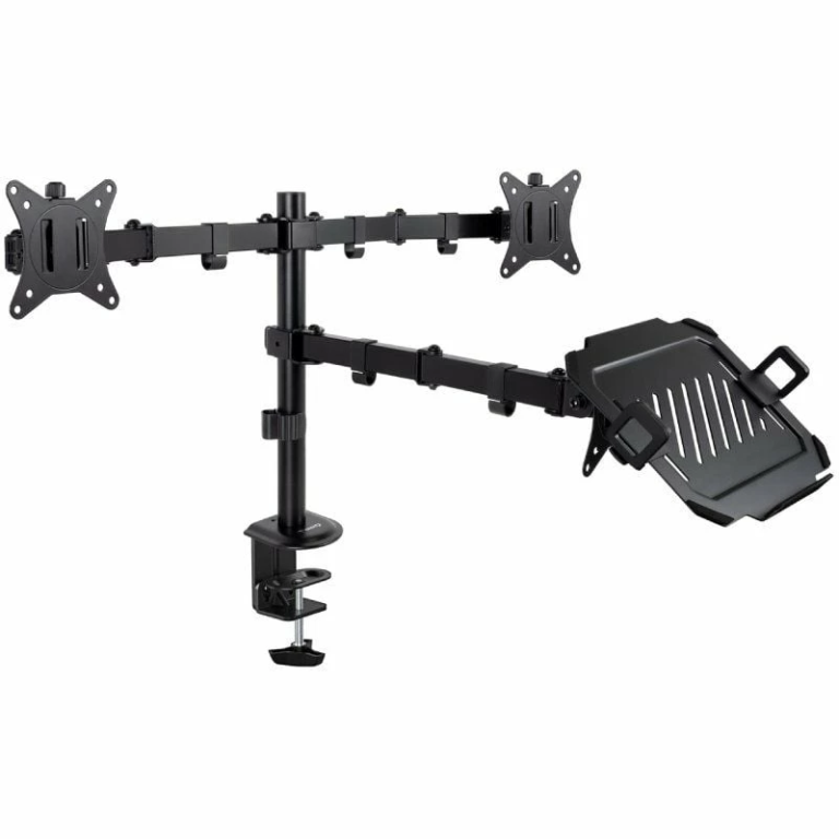 Soporte de Mesa para 2 Monitores y 1 Portátil TooQ DB1202TN-B/ Giratorio/ Inclinable/ hasta 9kg
