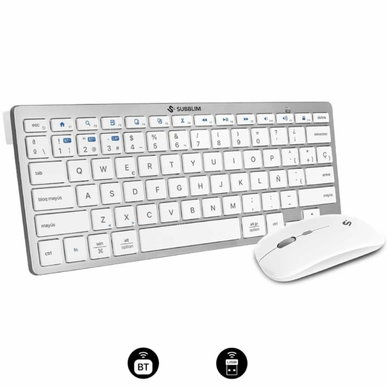 Teclado y Ratón Inalámbrico Subblim OCO015 Combo Multidispositivo Compacto PT/ Plata/ Portugués