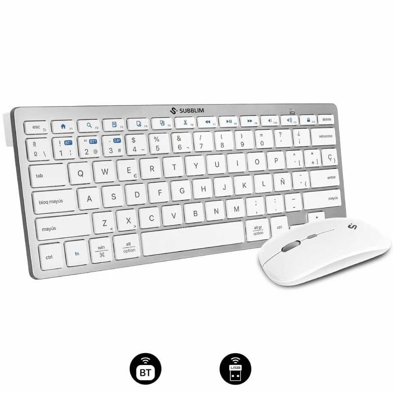 Teclado y Ratón Inalámbrico Subblim OCO015 Combo Multidispositivo Compacto PT/ Plata/ Portugués