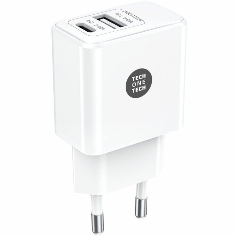 Cargador de Pared Tech One Tech TEC2904/ 1xUSB Tipo-C/ 1xUSB/ 12W/ Blanco