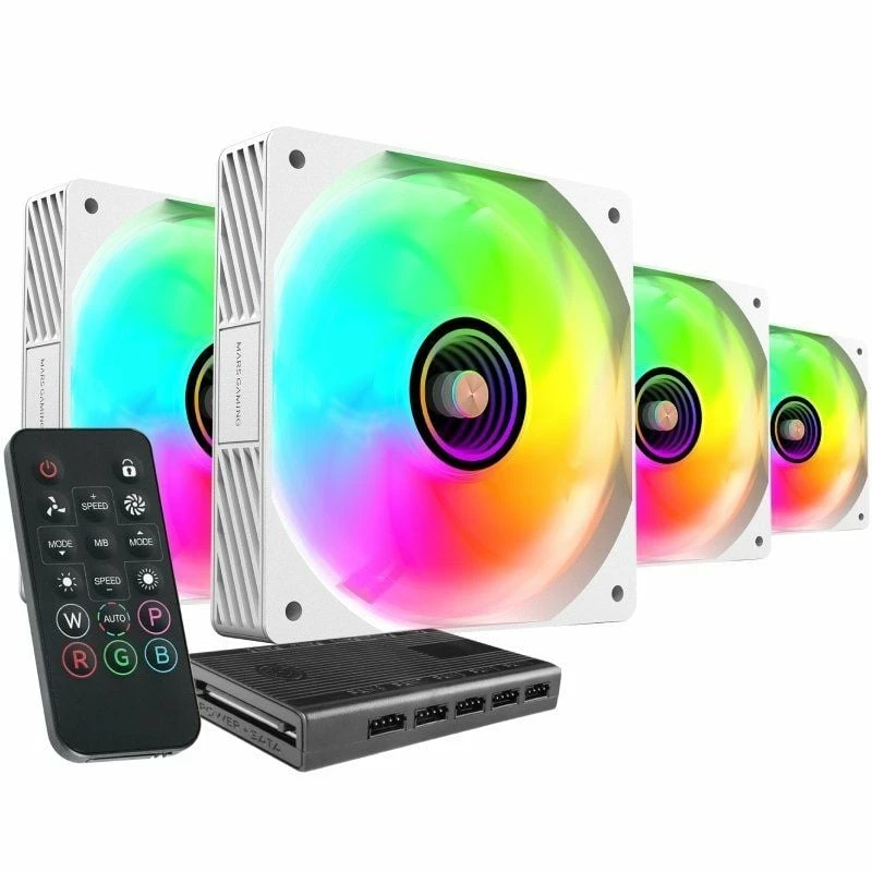 Pack 4 Ventiladores Mars Gaming MF-SI4KIT/ 12cm + HUB + Mando a Distancia/ ARGB/ Blancos