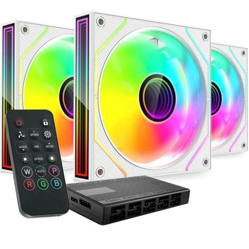 Pack 3 Ventiladores Mars Gaming MF-3DPROKIT/ 12cm + HUB + Mando a Distancia/ ARGB/ Blanco