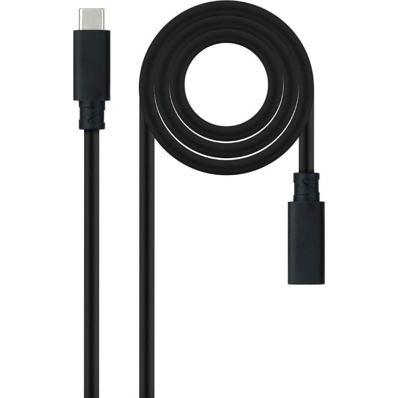 Cable Alargador USB Tipo-C 3.2 Nanocable 10.01.4502/ USB Tipo-C Macho - USB Tipo-C Hembra/ 2m/ Negro