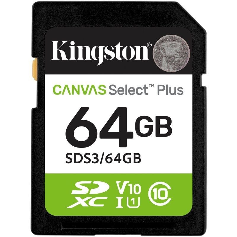 Tarjeta de Memoria Kingston CANVAS Select Plus 64GB SD XC/ Clase 10/ 100MBs