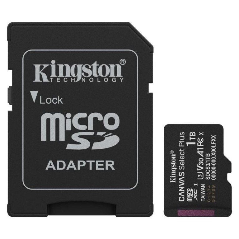Tarjeta de Memoria Kingston CANVAS Select Plus 1TB microSD XC con Adaptador/ Clase 10/ 150MBs