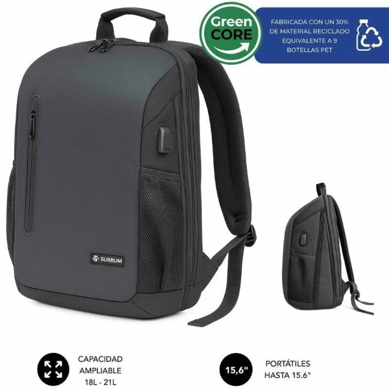 Mochila Subblim Xpand Air Padding Backpack para Portátiles hasta 15.6"/ 21L/ Puerto USB/ Negro