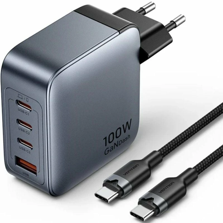 Cargador de Pared GaN Vention TZ-FETH0-EU/ 3xUSB Tipo-C/ 1xUSB/ 100W
