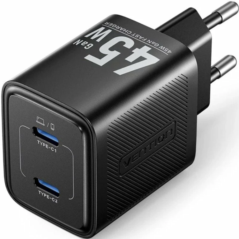 Cargador de Pared GaN Vention FEFB0-EU/ 2xUSB Tipo-C/ 45W