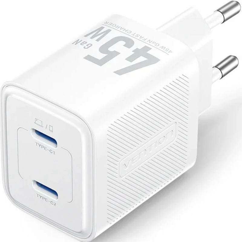 Cargador de Pared GaN Vention FEFW0-EU/ 2xUSB Tipo-C/ 45W