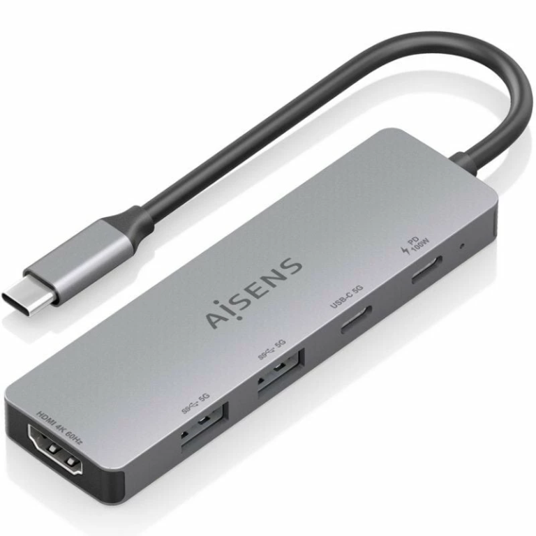 Docking USB Tipo-C Aisens ASUC-5P028-GR/ 1xHDMI 4K/ 2xUSB/ 2xUSB Tipo-C/ 1xUSB Tipo-C PD/ Gris