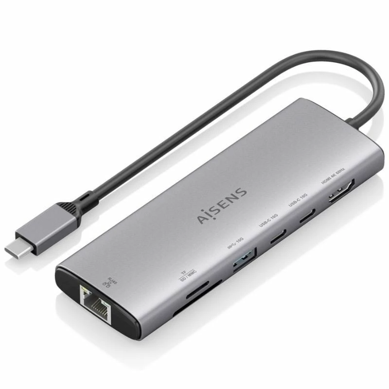 Docking USB Tipo-C Aisens ASUC-7P032-GR/ 1xHDMI 4K/ 1xUSB/ 2xUSB Tipo-C/ 1xRJ45/ 1xLector Tarjetas/ Gris