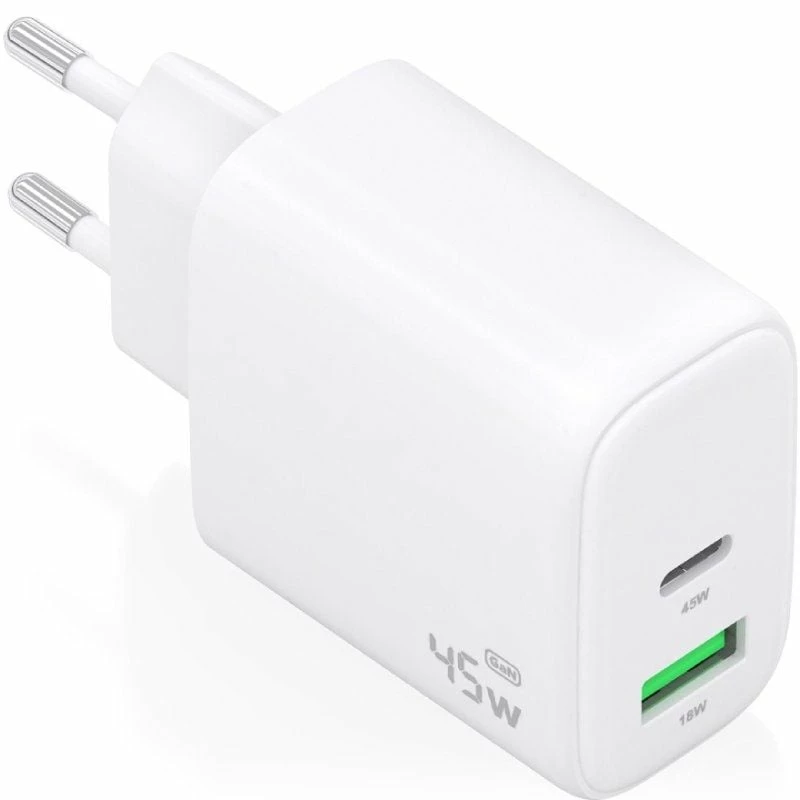 Cargador de Pared GaN Aisens A110-0971/ 1xUSB Tipo-C/ 1xUSB/ 45W/ Blanco