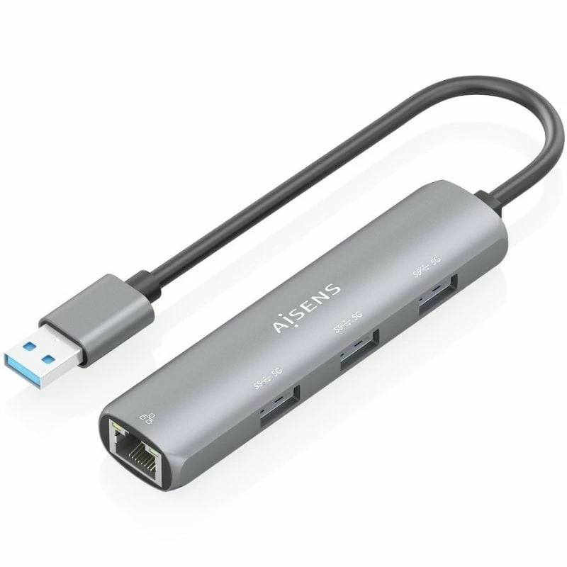 Hub USB Aisens ASUC-4P034-GR/ 3xUSB/ 1xRJ45/ Gris