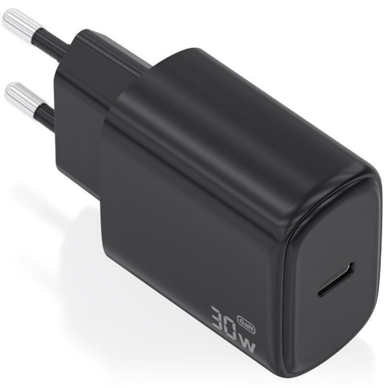 Cargador de Pared GaN Aisens A110-0976/ 1xUSB Tipo-C/ 30W/ Negro