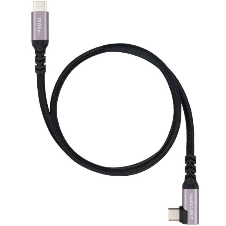 Cable USB 3.2 Tipo-C Acodado Nanocable 10.01.4703/ USB Tipo-C Macho - USB Tipo-C Macho/ Hasta 100W/ 10Gbps/ 3m/ Negro