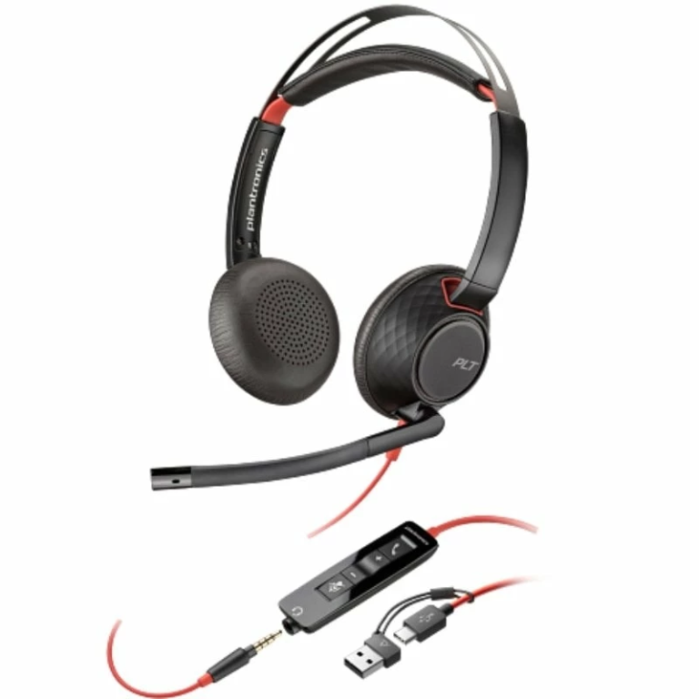 Auriculares Poly Blackwire 5220 + Adaptador USB-C/A/ con Micrófono/ Jack 3.5mm/ Negro