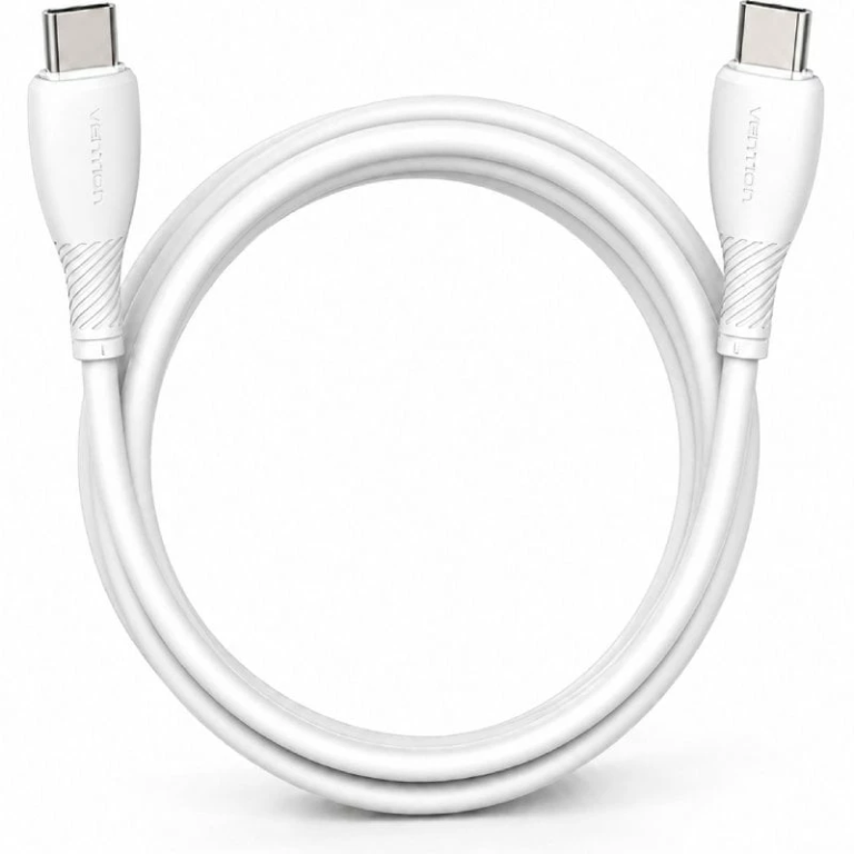 Cable USB 2.0 Tipo-C Vention TRVWH/ USB Tipo-C Macho - USB Tipo-C Macho/ Hasta 60W/ 480Mbps/ 2m/ Blanco