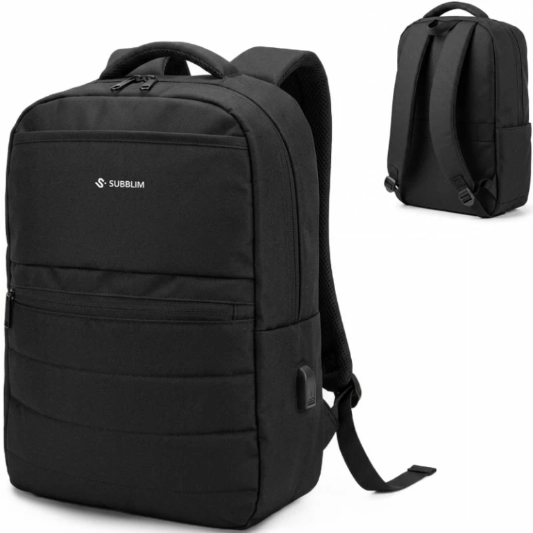 Mochila Subblim Compact Backpack 15L para Portátiles hasta 15.6"/ Repelente al agua/ Cinta para Trolley/ Negra