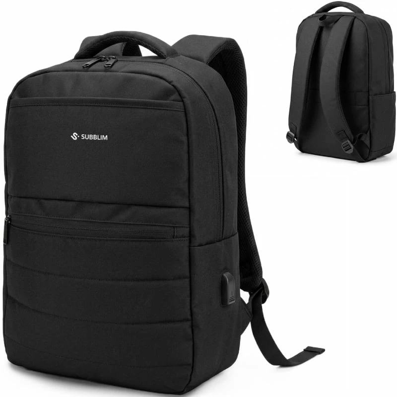 Mochila Subblim Compact Backpack 15L para Portátiles hasta 15.6"/ Repelente al agua/ Cinta para Trolley/ Negra