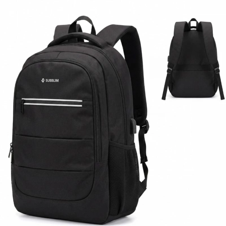 Mochila Subblim City Plus 26L Backpack para Portátiles hasta 16"/ Puerto USB/ Repelente al agua/ Reflectante/ Cinta para Trolley/ Negra