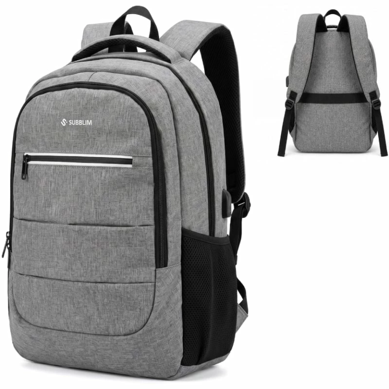 Mochila Subblim City Plus 26L Backpack para Portátiles hasta 16"/ Puerto USB/ Repelente al agua/ Reflectante/ Cinta para Trolley/ Gris