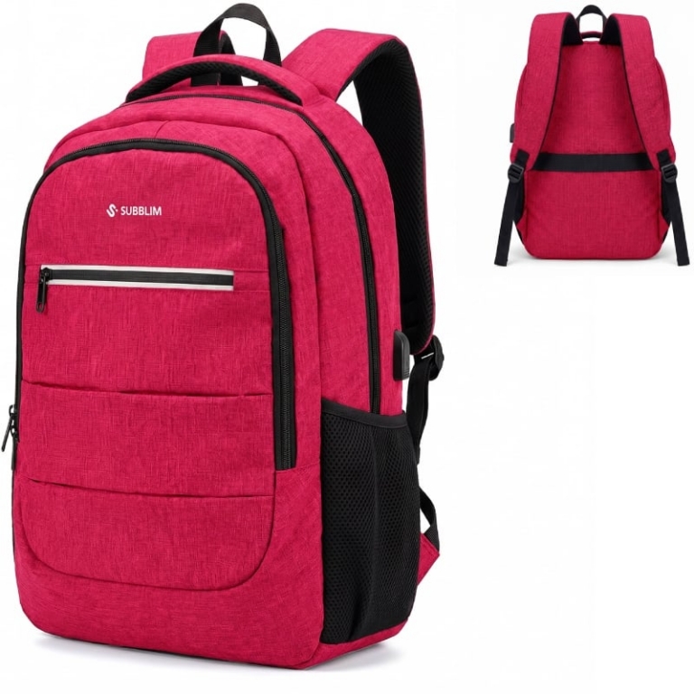 Mochila Subblim City Plus 26L Backpack para Portátiles hasta 15.6"/ Puerto USB/ Roja