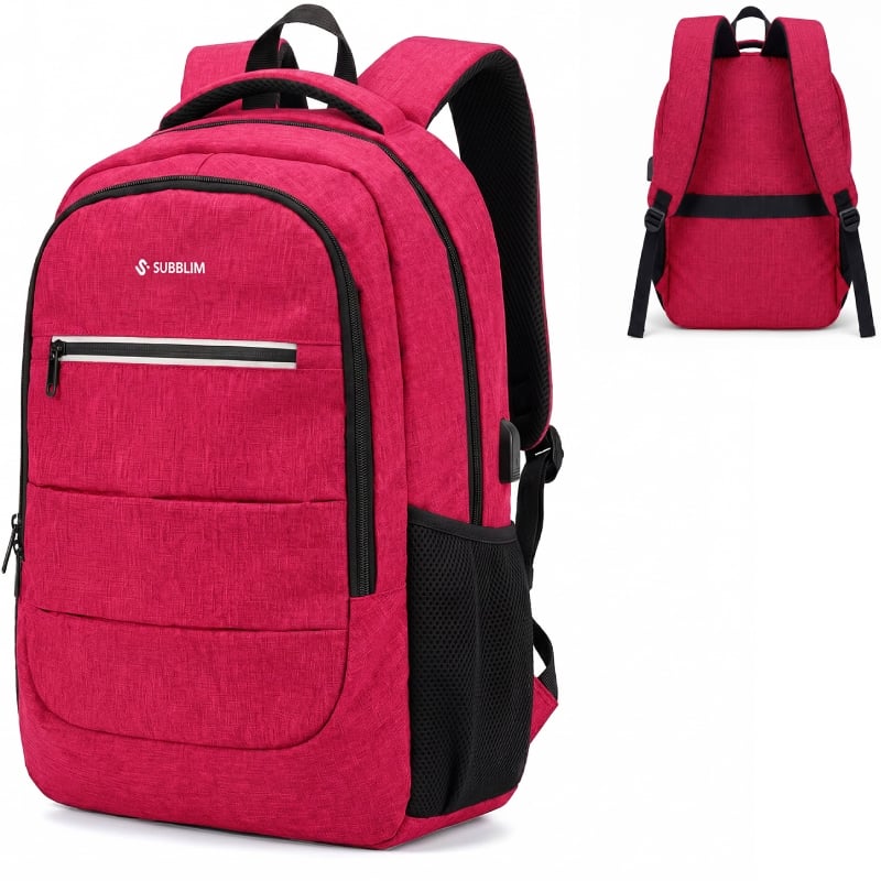 Mochila Subblim City Plus 26L Backpack para Portátiles hasta 15.6"/ Puerto USB/ Roja