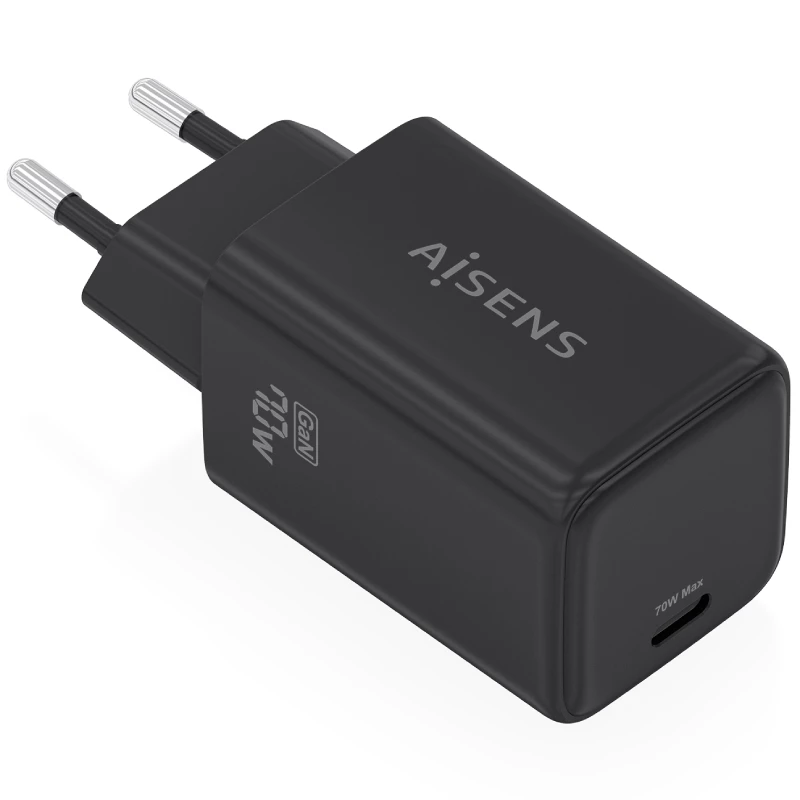 Cargador de Pared GaN Aisens ASCH-70W1P089-BK/ 1xUSB Tipo-C/ 70W
