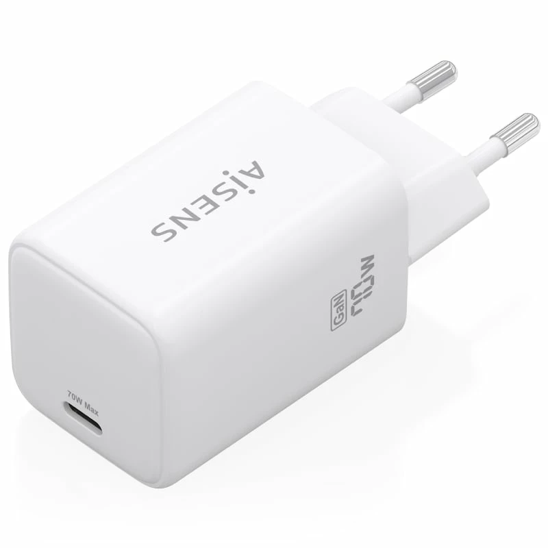 Cargador de Pared GaN Aisens ASCH-70W1P088-W/ 1xUSB Tipo-C/ 70W/ Blanco