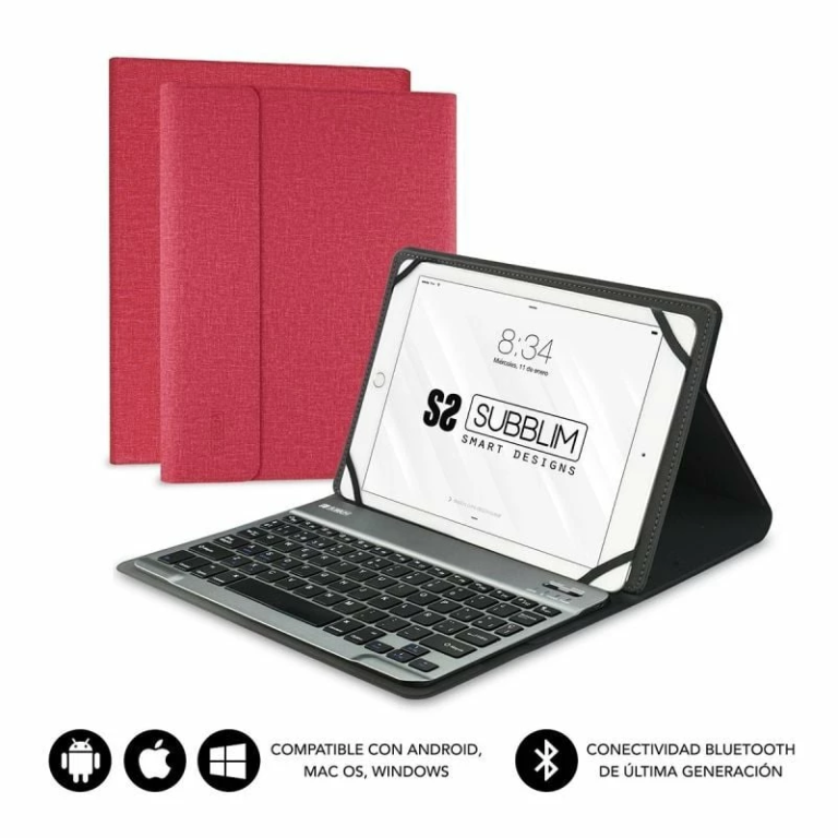 Funda con Teclado Subblim Keytab Pro Bluetooth para Tablets de 9.6"-10.8"/ Roja