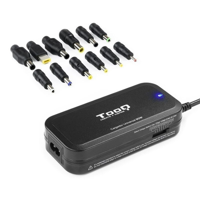Cargador de Portátil TooQ TQLC-90BS02M/ 1xUSB/ 90W/ Manual/ 12 Conectores/ Voltaje 15-24V