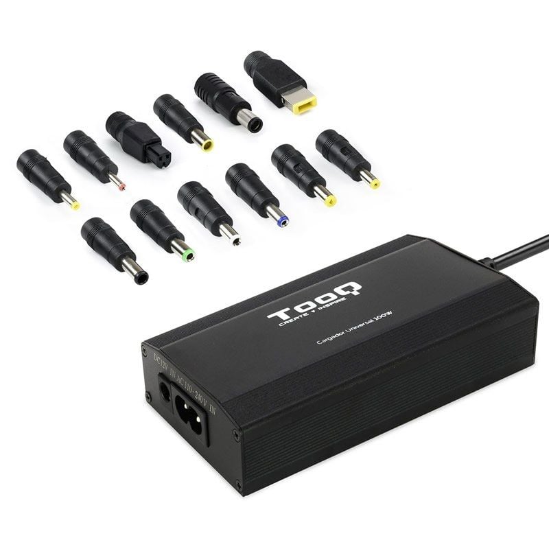 Cargador de Portátil TooQ TQLC-100BS01M/ 1xUSB/ 100W/ Manual/ 12 Conectores/ Voltaje 12-24V