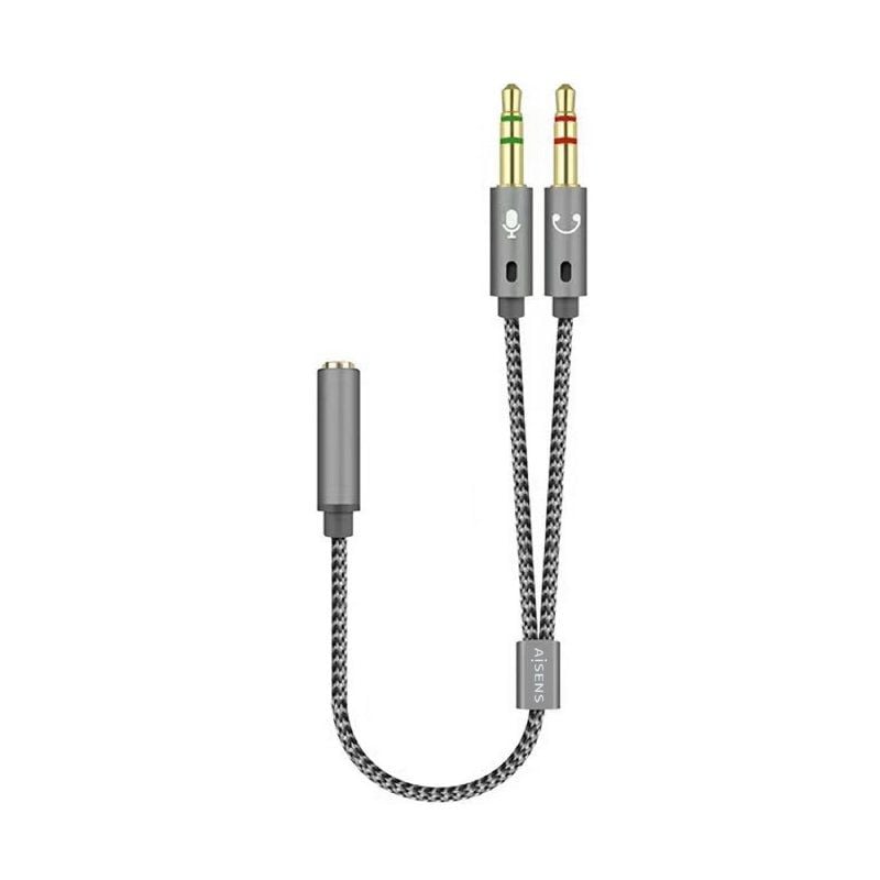 Cable Estéreo Aisens A128-0417/ Jack 3.5 Hembra - 2x Jack 3.5 Macho/ 25cm/ Gris