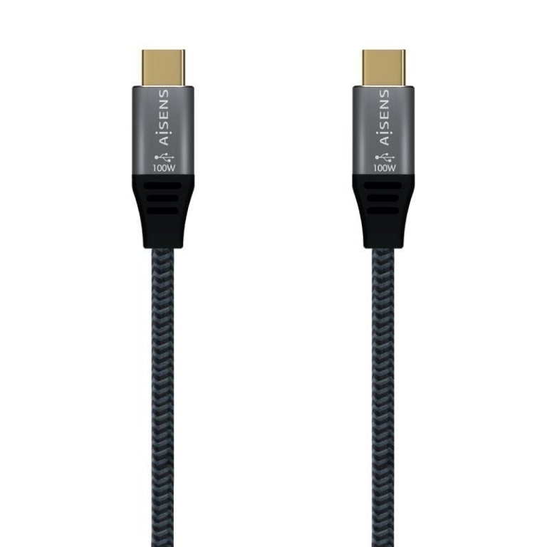 Cable USB 3.2 Tipo-C Aisens A107-0634 20GBPS 5A 100W/ USB Tipo-C Macho - USB Tipo-C Macho/ Hasta 100W/ 20Gbps/ 2m/ Gris