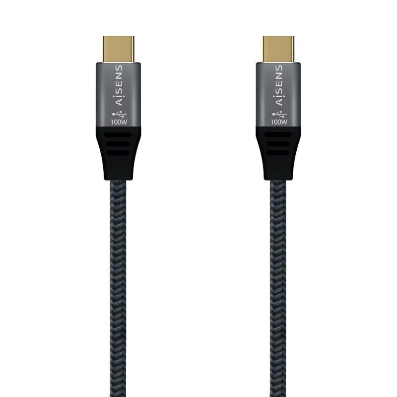 Cable USB 3.2 Tipo-C Aisens A107-0634 20GBPS 5A 100W/ USB Tipo-C Macho - USB Tipo-C Macho/ Hasta 100W/ 20Gbps/ 2m/ Gris