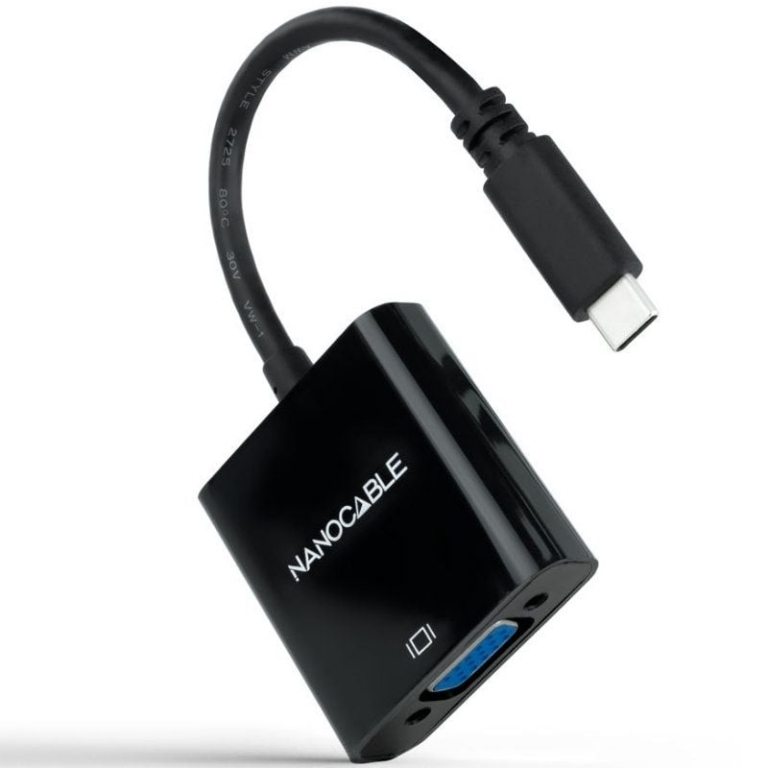 Cable Conversor Nanocable 10.16.4101-BK/ USB Tipo-C Macho - VGA Hembra/ 10cm/ Negro