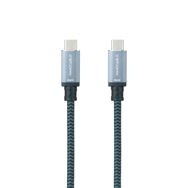 Cable USB 3.1 Tipo-C Nanocable 10.01.4102-COMB/ USB Tipo-C Macho - USB Tipo-C Macho/ Hasta 100W/ 10Gbps/ 2m/ Gris y Negro