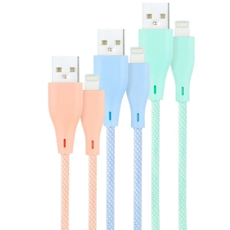 Cables USB 2.0 Lightning Nanocable 10.10.0401-CO1/ USB Macho - Lightning Macho/ 1m/ 3 Unidades/ Rosa, Azul y Verde